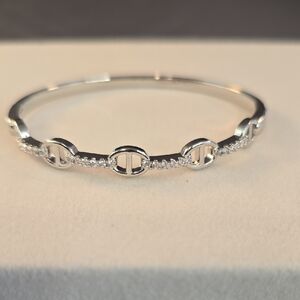Elegant Silver Link Gold Filled Bangle with Crystal Accents 7.5"